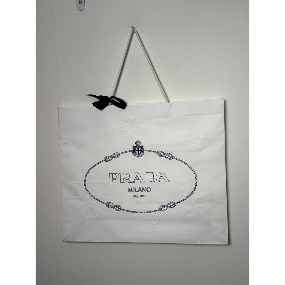 Prada Milano Large White Textured Paper Shopping Bag with Ribbon 22x18